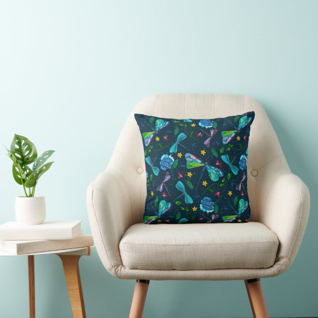REVERSIBLE Watercolor Dragonfly Garden Blue/White Cushion (Chair)