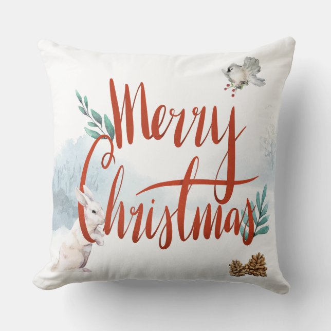 Reversible White/Red Plaid  Merry Christmas Pillow (Front)