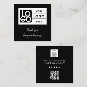 Review Link Business Logo QR Code Thank You Black Square Business Card