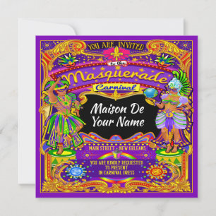 Revised Masquerade Mardi Gras Carnival Invitation