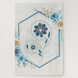 "Revitalising Life" Blue Teal Floral Art Jigsaw Puzzle