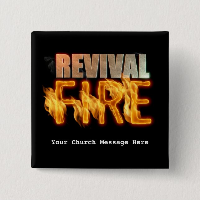 Revival fire church outreach typography evangelism 15 cm square badge (Front)