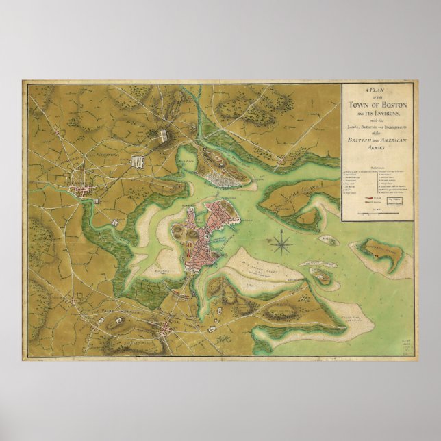 Revolutionary War Map of Boston Harbour 1776 Poster (Front)