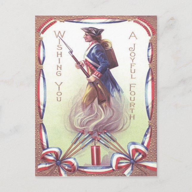 Revolutionary War Soldier Fireworks Firecracker Postcard (Front)