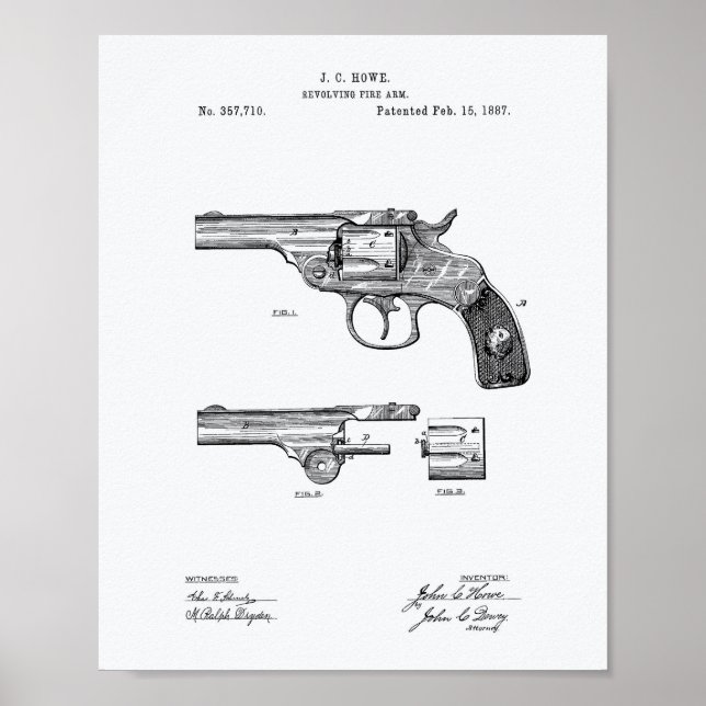 Revolver 1887 Patent Art White Paper Poster (Front)