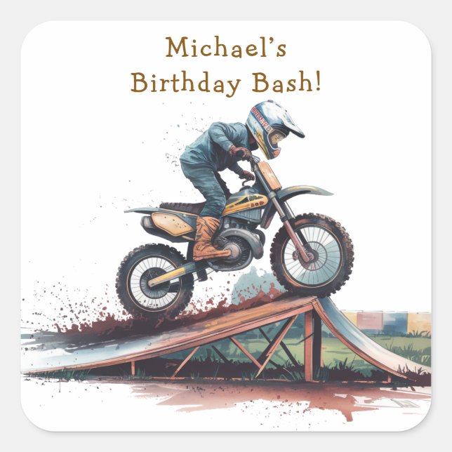 Revved Up Racer: Motorbike Birthday Bash Square Sticker (Front)