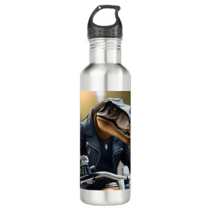 **"Revved Up Rex: T-Rex in Leathers on a Motorbike 710 Ml Water Bottle