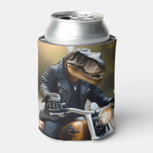 Revved Up Rex: T-Rex in Leathers on a Motorbike, Can Cooler