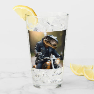 **"Revved Up Rex: T-Rex in Leathers on a Motorbike Glass