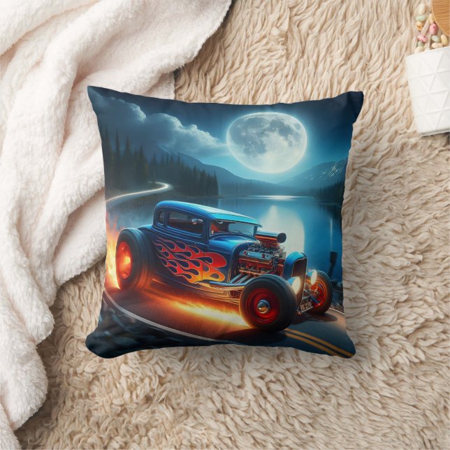 Revving through the night by the moonlit lake cushion (Blanket)