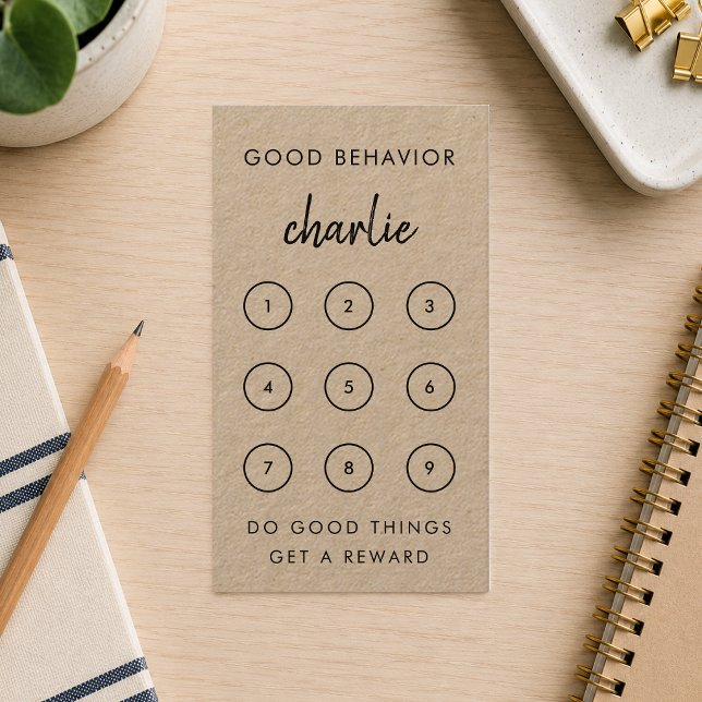 Reward Card | Kraft Kids Behaviour Punch Chart (Personalized kids reward card with custom name for chores, routines and behavior goals.)