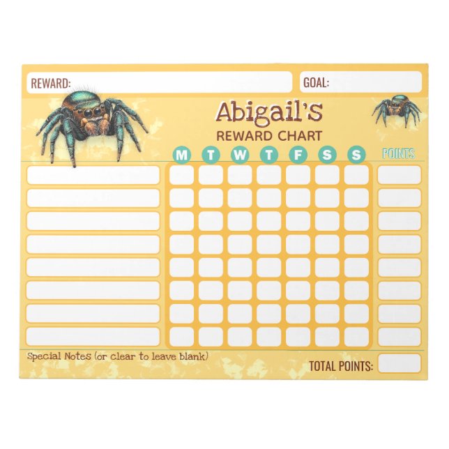 Reward Chart Jumping Spider Personalized Chores Notepad (Front)