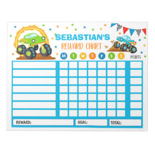 Reward Chart Monster Truck Personalised Chores Notepad
