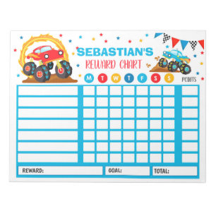 Reward Chart Monster Truck Personalised Chores Notepad