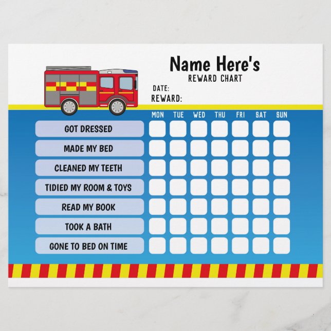 Reward Chart Personalised Fire Truck Planner Kids Flyer (Front)