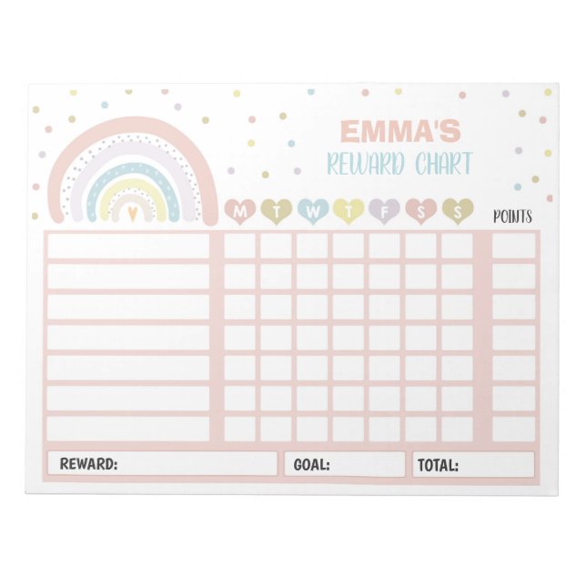 Reward Chart Rainbow Personalised Chore Chart Notepad (Front)