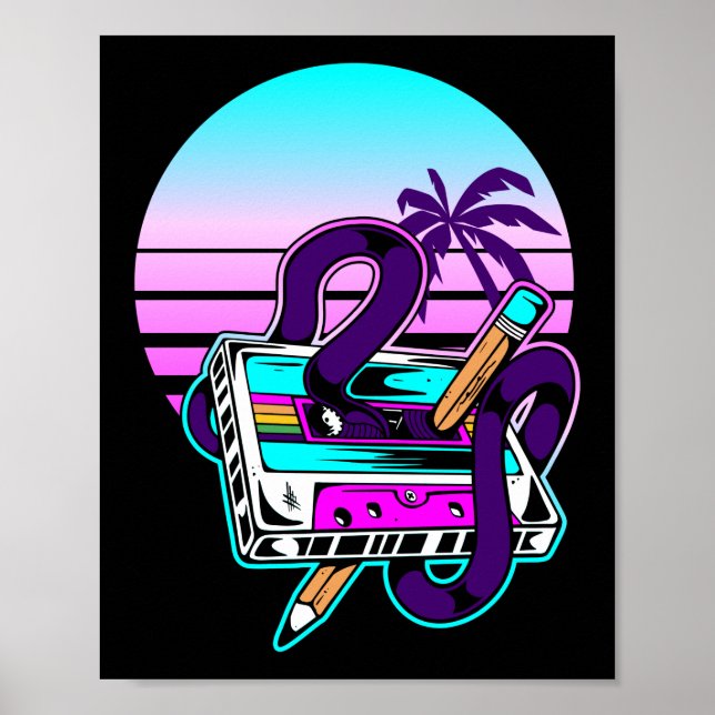 Rewind Cassette Music Pencil 80s 90s Poster (Front)