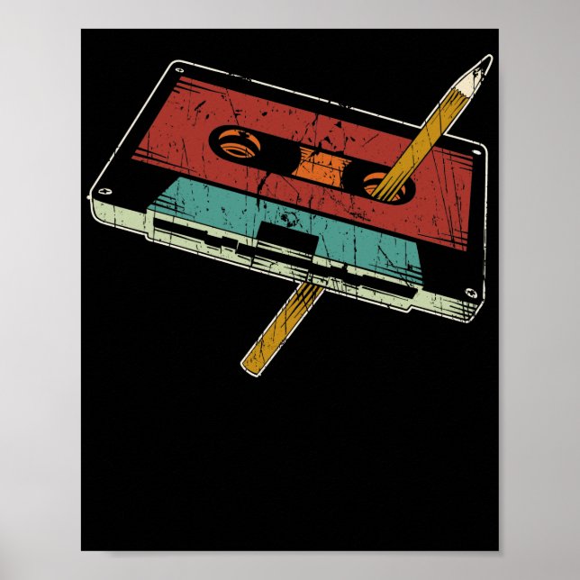 Rewind Cassette Pencil 80s 90s Music Poster (Front)