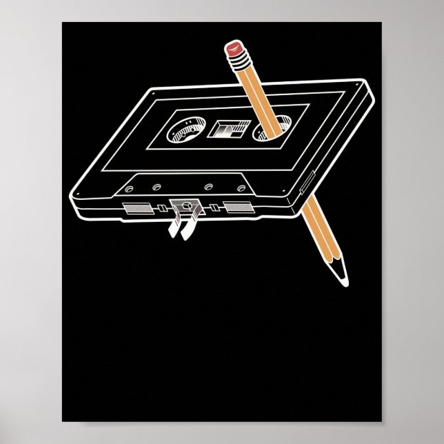 Rewind Cassette Pencil 90s Humour Poster (Front)