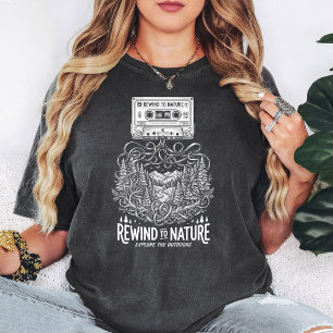 Rewind To Nature Cassette Forest Mountain Design T-Shirt