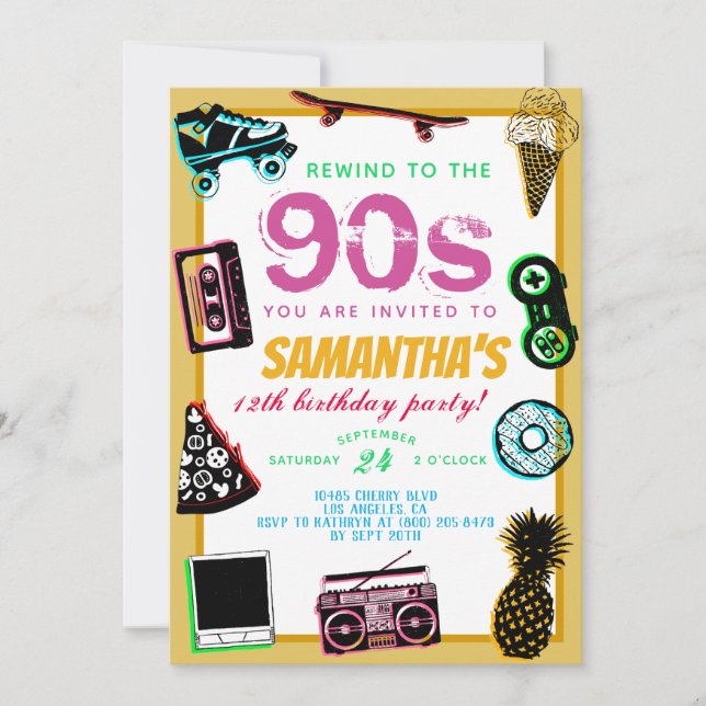 Rewind to the 90s Birthday Invitation (Front)