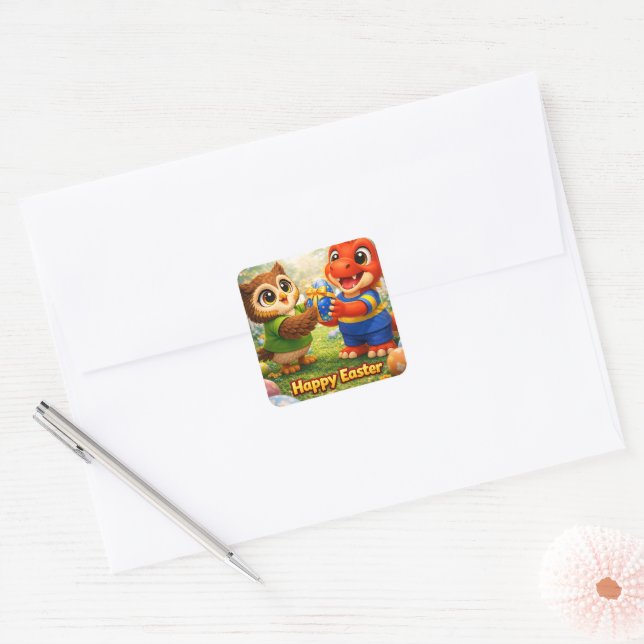 Rex and hoot happy Easter Square envelope seal (Envelope)