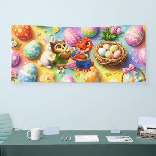 Rex and hoot whimsical Easter egg hunt indoor part Banner