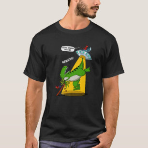 Rex Dinosaur Alien Abduction Funny UFO Aliens Kids T-Shirt