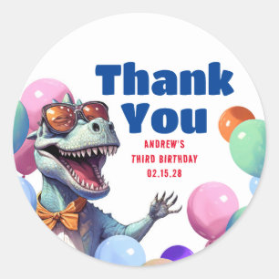 Rex Dinosaur Colorful Fun Birthday Thank You Classic Round Sticker