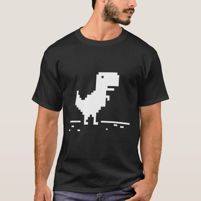 Rex Geek Dinosaur Pixel Art No Internet Connection T-Shirt (Front)