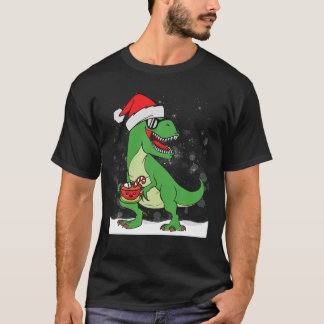 Rex Santa Hat Snow Hot Chocolate Dinosaur Christma T-Shirt
