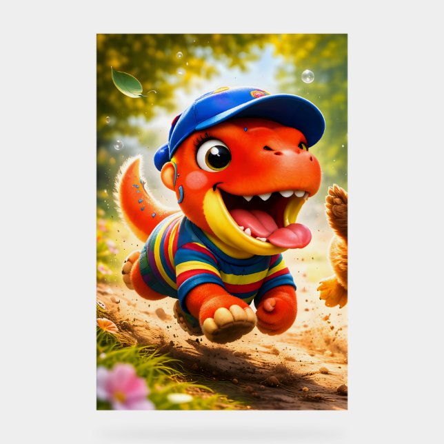 Rex, the dinosaur playtime fun vibrant vertical nu acrylic sign (Front)