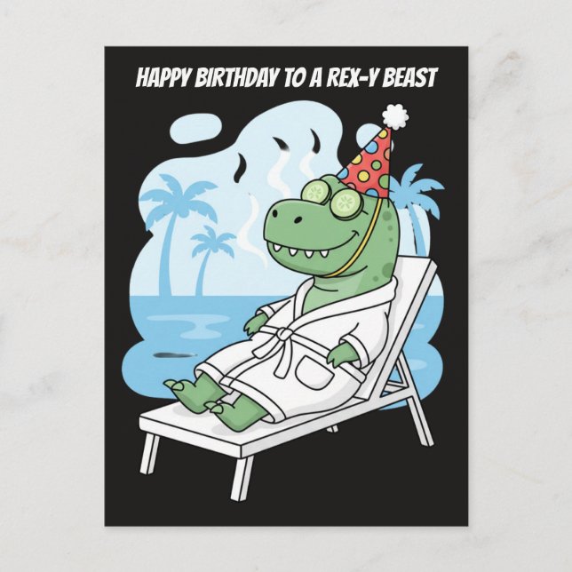 Rex-y Beast Spa Day Birthday Dinosaur Postcard (Front)