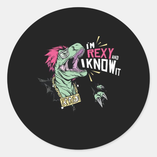 Rexy t-rex classic round sticker (Front)
