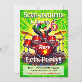 Rexy the Rockstar Kids Birthday Party Invitation