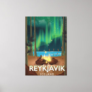 Reykjavik Camping Vintage Travel Poster Canvas Print