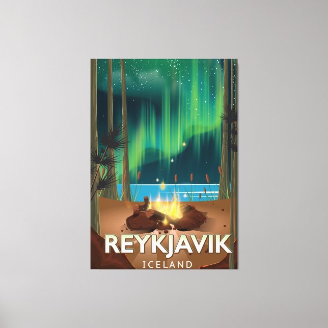 Reykjavik Camping Vintage Travel Poster Canvas Print (Front)