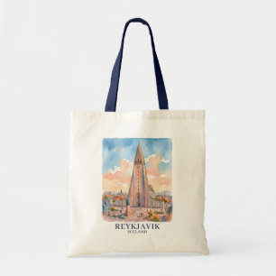 Reykjavik Iceland Church Watercolor Skyline Travel Tote Bag