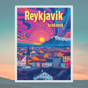 Reykjavik Iceland holiday colourful Retro Postcard