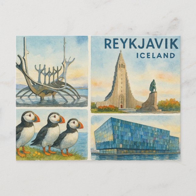 Reykjavik Iceland multiview  Holiday Postcard (Front)