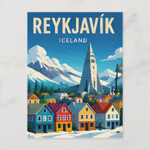 Reykjavik Iceland Northern Lights Cityscape Postcard