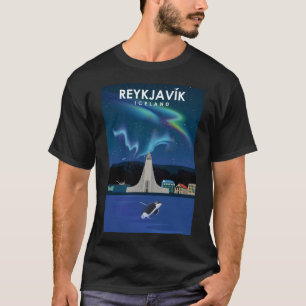 Reykjavik Iceland northern lights Travel Poster T-Shirt