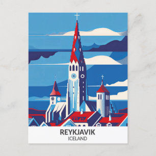 Reykjavik Iceland Retro Artwork Travel  Postcard