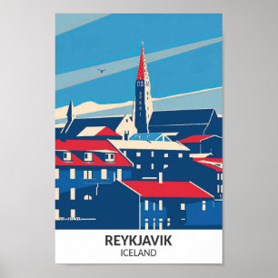 Reykjavik Iceland Retro Artwork Travel Poster