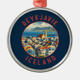 Reykjavík Iceland Retro Distressed Circle Metal Tree Decoration
