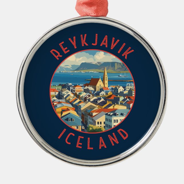 Reykjavík Iceland Retro Distressed Circle Metal Tree Decoration (Front)