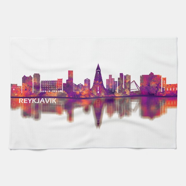 Reykjavik Iceland Skyline Tea Towel (Horizontal)
