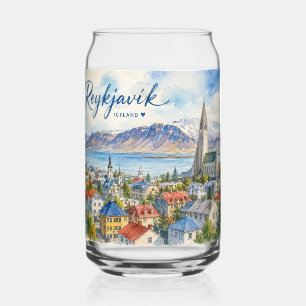 Reykjavik Iceland souvenir watercolor  Can Glass