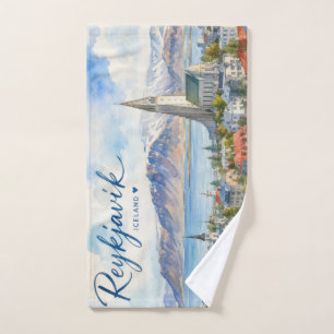 Reykjavik Iceland souvenir watercolor Hand Towel