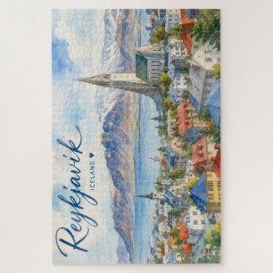 Reykjavik Iceland souvenir watercolor Jigsaw Puzzle
